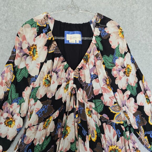 By Anthropologie Womens Long Sleeve Tiered V-Neck Tunic Boho Flowy Mini Dress - Picture 2 of 12